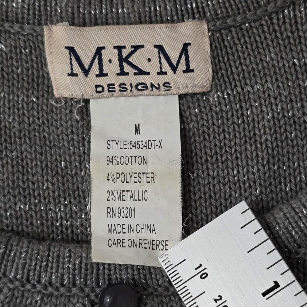MKM Designs Y2K Gray Metallic Knit Empire Waist Sweater Top Women's M Cottage - Picture 5 of 6
